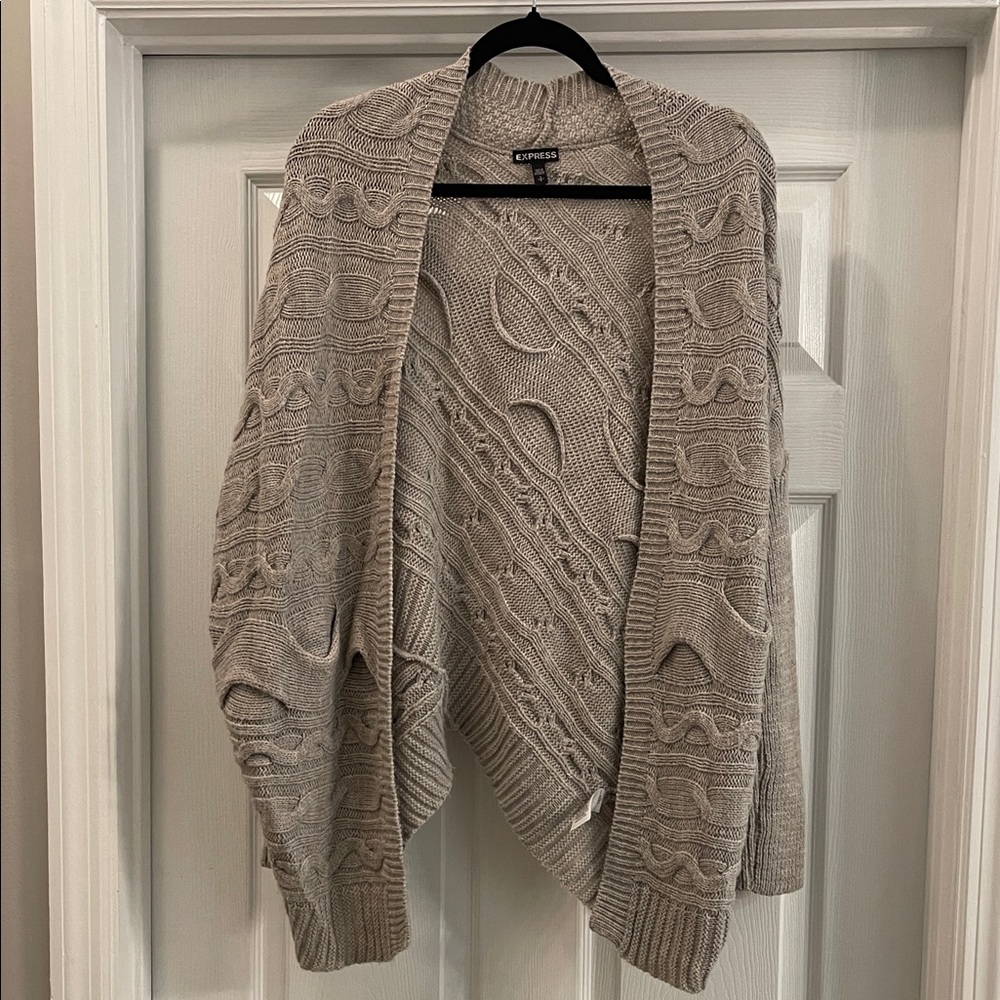 Express Women's Textured Knit Cardigan in Beige Small